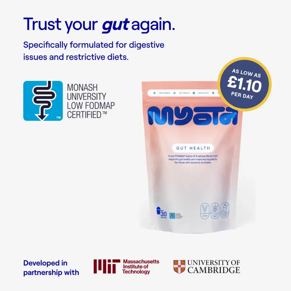 Trust your gut again - Daily Fibre Blend for Sensitive Tummies. Monash University Low FODMAP certified, developed in partnership with MIT and the University of Cambridge.