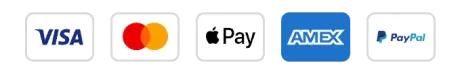 Visa, Mastercard, Apple Pay, Amex and PayPal accepted